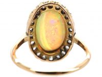 Edwardian 18ct Gold, Opal & Rose Diamond Oval Cluster Ring
