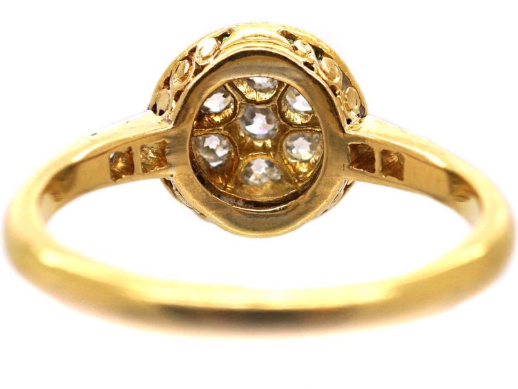 Art Deco 18ct Gold & Platinum, Emerald & Diamond Target Ring
