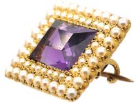 Edwardian Amethyst & Natural Split Pearl Rectangular Shaped Brooch