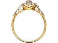 Edwardian 18ct Gold & Platinum, Diamond Cluster Ring with Rose Diamond Shoulders