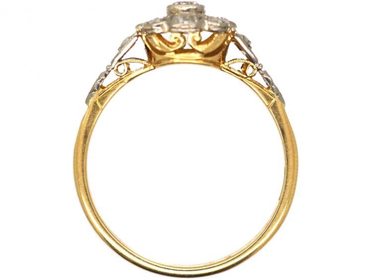 Edwardian 18ct Gold & Platinum, Diamond Cluster Ring with Rose Diamond Shoulders