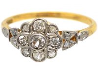 Edwardian 18ct Gold & Platinum, Diamond Cluster Ring with Rose Diamond Shoulders
