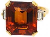 Retro 18ct Gold Large Madeira Citrine & Baguette Diamond Ring