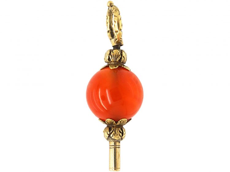 Georgian Large 15ct Gold Cased Watch Key set with Carnelian