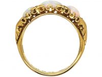 Edwardian 18ct Gold, Three Stone Opal Ring with Rose Diamond Points