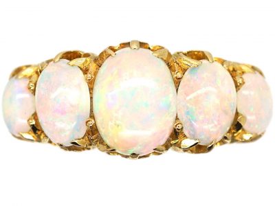 Edwardian 18ct Gold, Five Stone Opal Ring