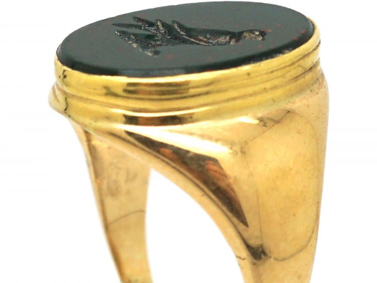 Victorian 18ct Gold & Bloodstone Ring with Bird Intaglio