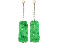 Art Deco 18ct White Gold Jade Drop Earrings