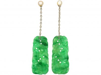 Art Deco 18ct White Gold Jade Drop Earrings