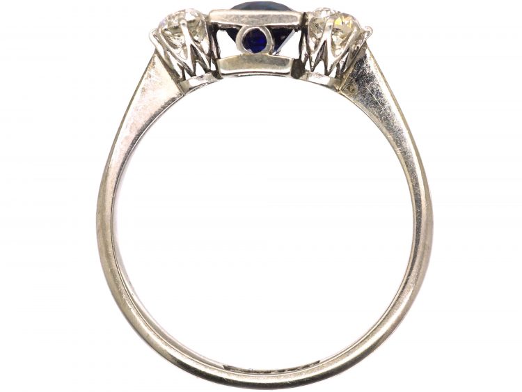 Art Deco 18ct White Gold & Platinum, Sapphire & Diamond Three Stone Ring