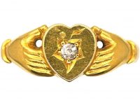 Victorian 18ct Gold Fede Ring with Diamond set Heart