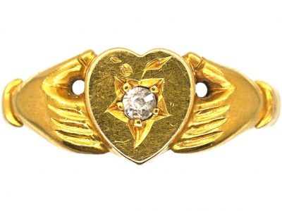 Victorian 18ct Gold Fede Ring with Diamond set Heart