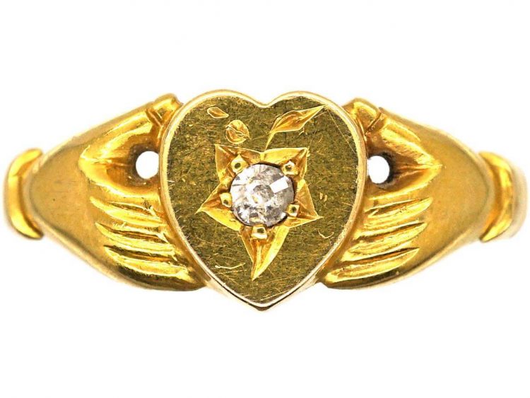 Victorian 18ct Gold Fede Ring with Diamond set Heart