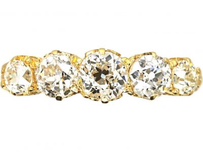 Victorian 18ct Gold & Old Mine Cut Diamond Five Stone Ring