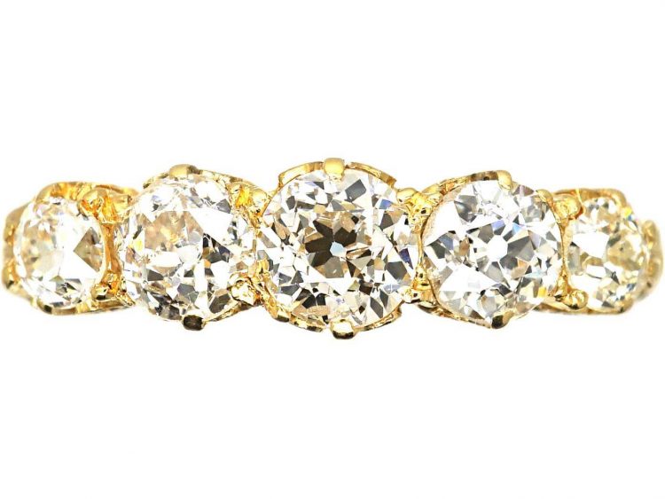 Victorian 18ct Gold & Old Mine Cut Diamond Five Stone Ring