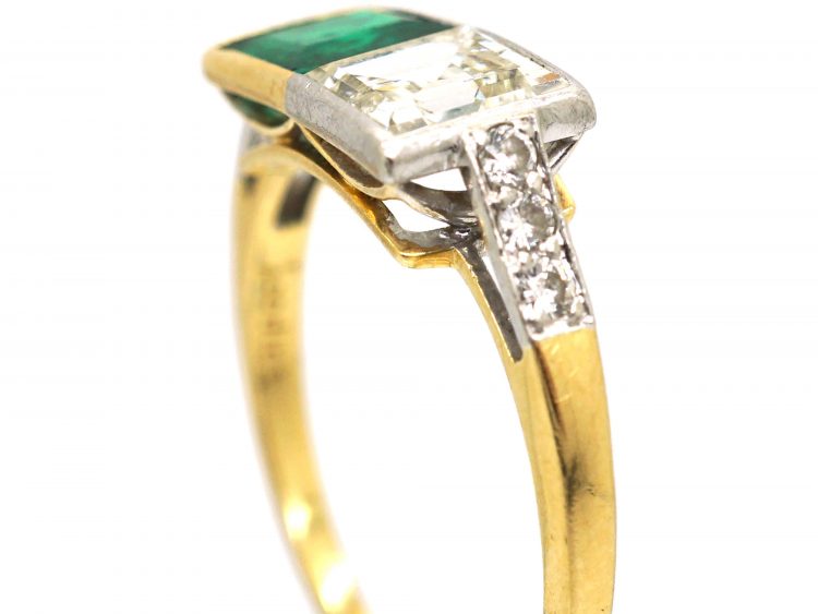 18ct Gold & Platinum, Square Cut Emerald & Diamond Ring by Boodles