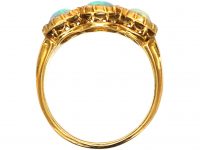 Edwardian 18ct Gold, Three Stone Opal & Rose Diamond Triple Cluster Ring