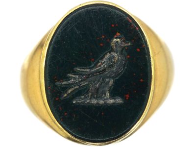 Victorian 18ct Gold & Bloodstone Ring with Bird Intaglio