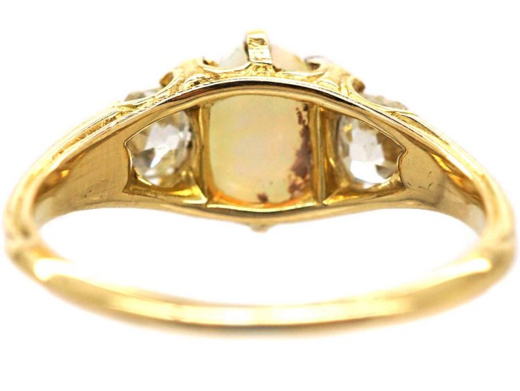 Edwardian 18ct Gold, Opal & Diamond Three Stone Ring