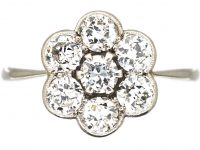 Early 20th Century 18ct White Gold & Platinum Diamond Cluster Ring