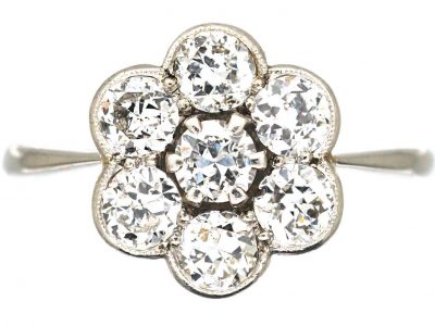Early 20th Century 18ct White Gold & Platinum Diamond Cluster Ring