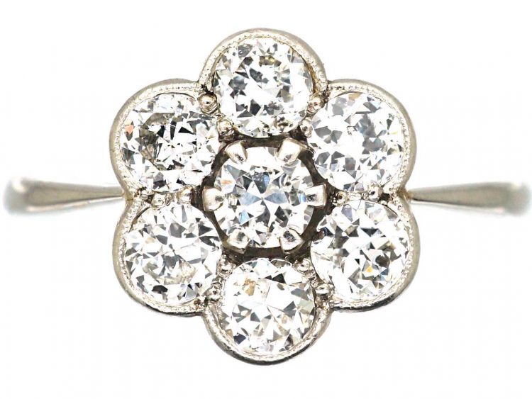 Early 20th Century 18ct White Gold & Platinum Diamond Cluster Ring