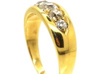Victorian 18ct Gold, Five Stone Old Mine Cut Diamond Boat Shaped Ring