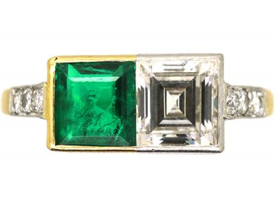 18ct Gold & Platinum, Square Cut Emerald & Diamond Ring by Boodles