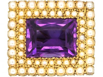 Edwardian Amethyst & Natural Split Pearl Rectangular Shaped Brooch