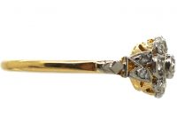 Edwardian 18ct Gold & Platinum, Diamond Cluster Ring with Rose Diamond Shoulders