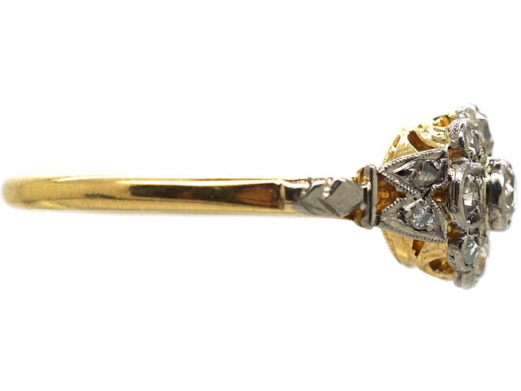 Edwardian 18ct Gold & Platinum, Diamond Cluster Ring with Rose Diamond Shoulders