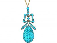 Victorian 9ct Gold Pave Set Turquoise Pendant on Chain