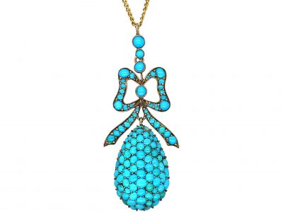 Victorian 9ct Gold Pave Set Turquoise Pendant on Chain
