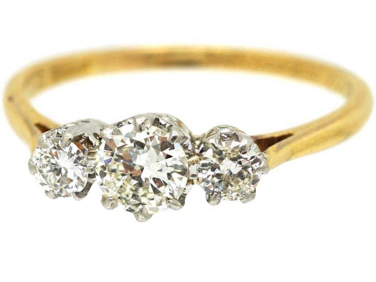Early 20th Century 18ct Gold & Platinum, Three Stone Diamond Ring