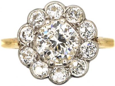 Edwardian 18ct Gold & Platinum, Diamond Daisy Cluster Ring