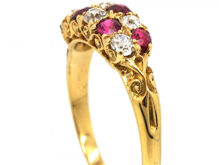 Victorian 18ct, Gold Ruby & Diamond Chequerboard Ring