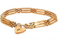 Edwardian 9ct Gold Gate Bracelet with 9ct Gold Padlock