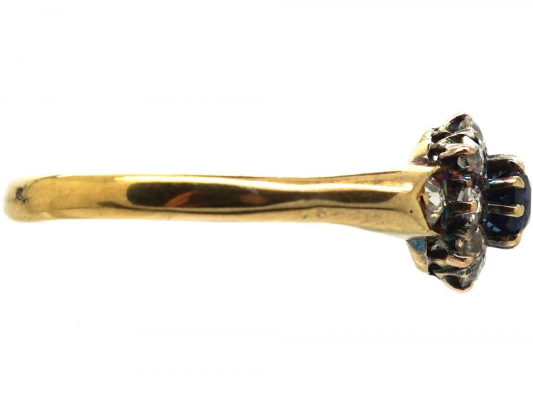 Edwardian 18ct Gold, Sapphire & Diamond Cluster Ring with Diamond set Shoulders