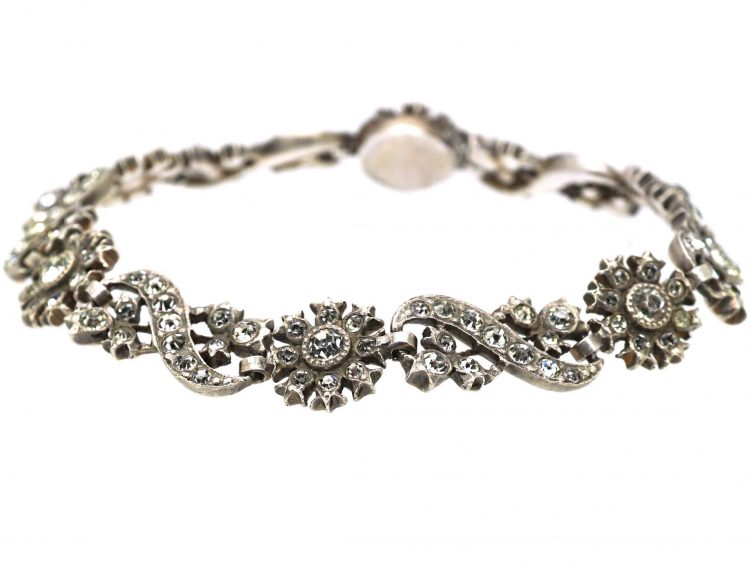 Georgian Silver & Paste Bracelet with Flower & Leaf Motif