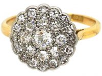 Edwardian 18ct Gold, Platinum & Diamond Cluster Ring