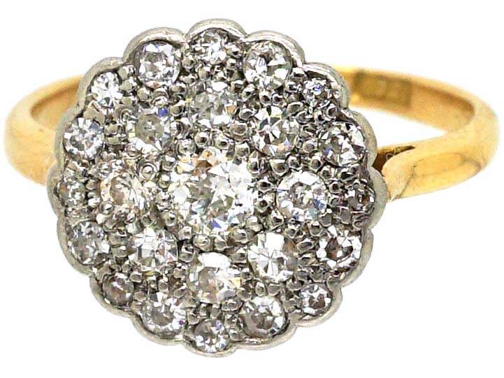 Edwardian 18ct Gold, Platinum & Diamond Cluster Ring