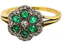 Edwardian 18ct Gold, Emerald & Diamond Cluster Ring