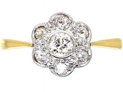 Edwardian 18ct Gold & Platinum, Diamond Daisy Cluster Ring