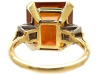 Retro 18ct Gold Large Madeira Citrine & Baguette Diamond Ring