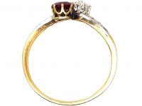 Edwardian 18ct Gold & Platinum, Diamond & Ruby Crossover Ring