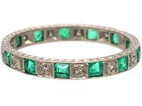 Art Deco Platinum Eternity Ring set with Emeralds & Diamonds