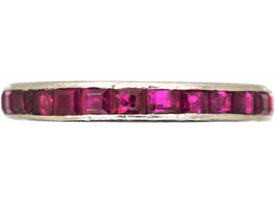 Art Deco Platinum & Ruby Eternity Ring with Engraved Sides