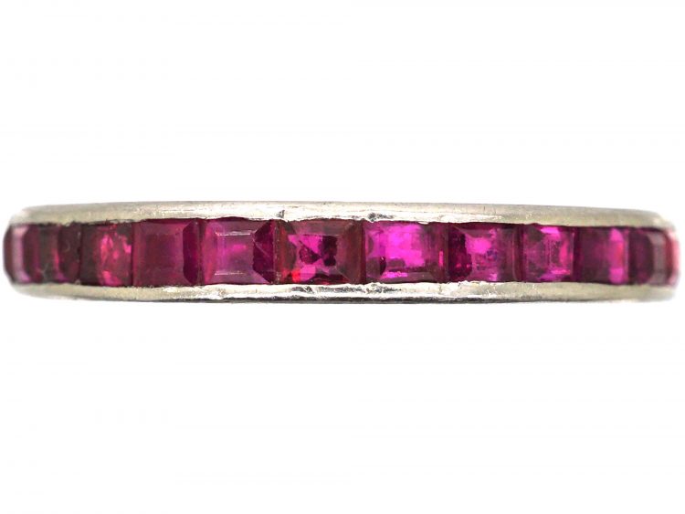 Art Deco Platinum & Ruby Eternity Ring with Engraved Sides