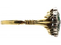 Edwardian 18ct Gold, Emerald & Diamond Cluster Ring