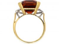 Retro 18ct Gold Large Madeira Citrine & Baguette Diamond Ring